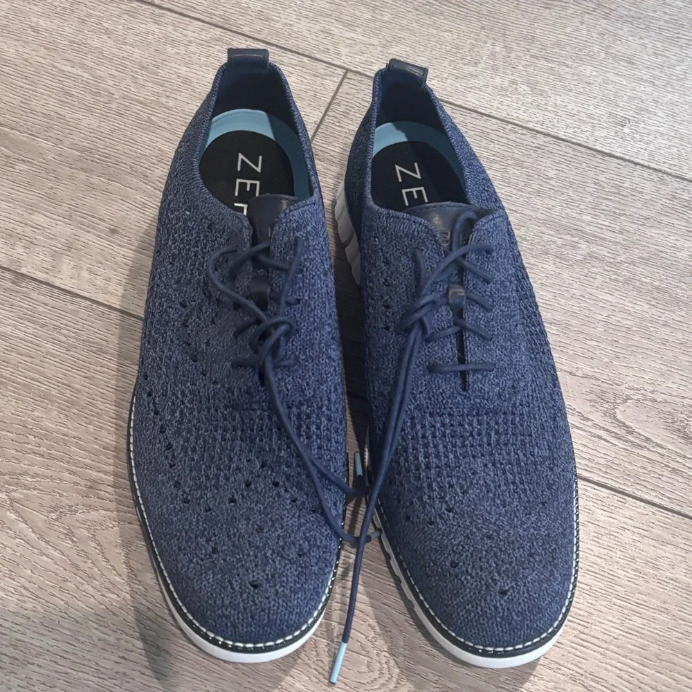 Cole Haan Zerogrand Stitchlite Oxford Mens 11M Blue Knit Wingtip Sneakers C21201